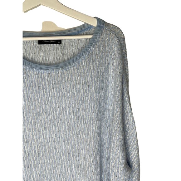 Anna Grace Oversized Knit Sweater Blue White Medium Layered Casual Fall - Picture 6 of 13